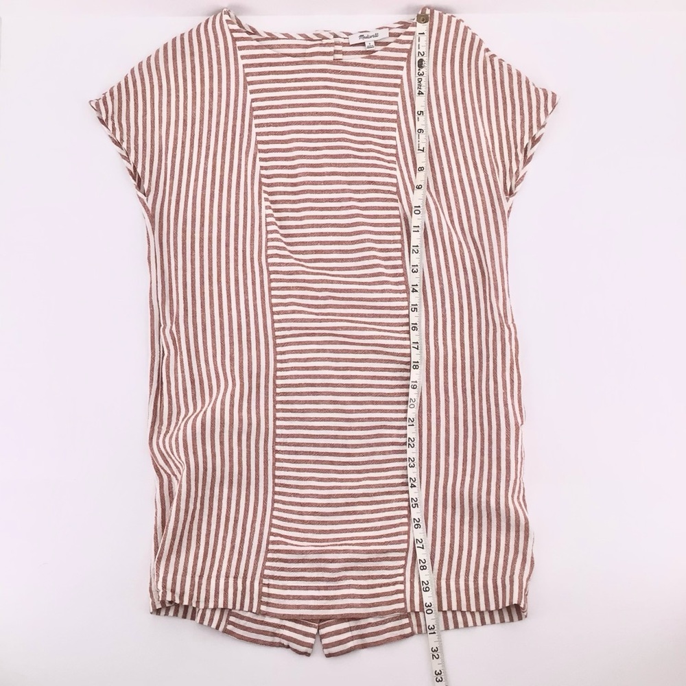 Madewell G5305 Rust White Stripe Play Button Back Linen Blend Dress Size Small - Picture 10 of 15